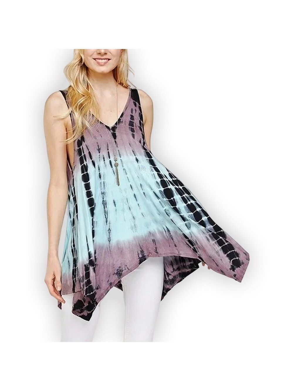 URBAN X Tie Dye Rayon Top Tunic Tank Mocha Plum Mint Hippie Boho